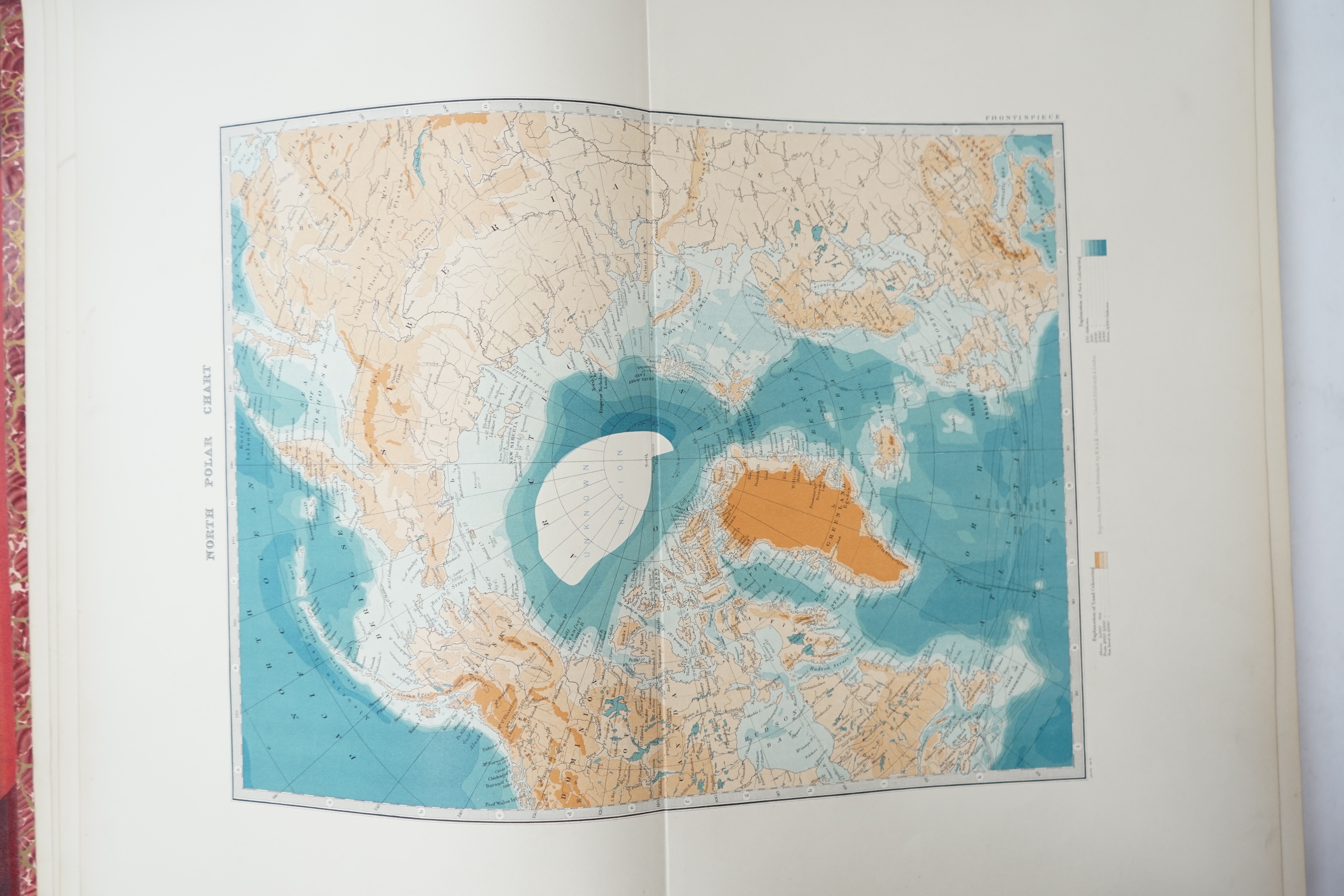 Johnston, A.K - The Royal Atlas of Modern Geography, folio, half red morocco, with 60 double-page maps, coloured in outline, Edinburgh, 1876